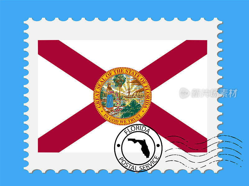 美国佛罗里达州国旗与邮票矢量插图Eps 10